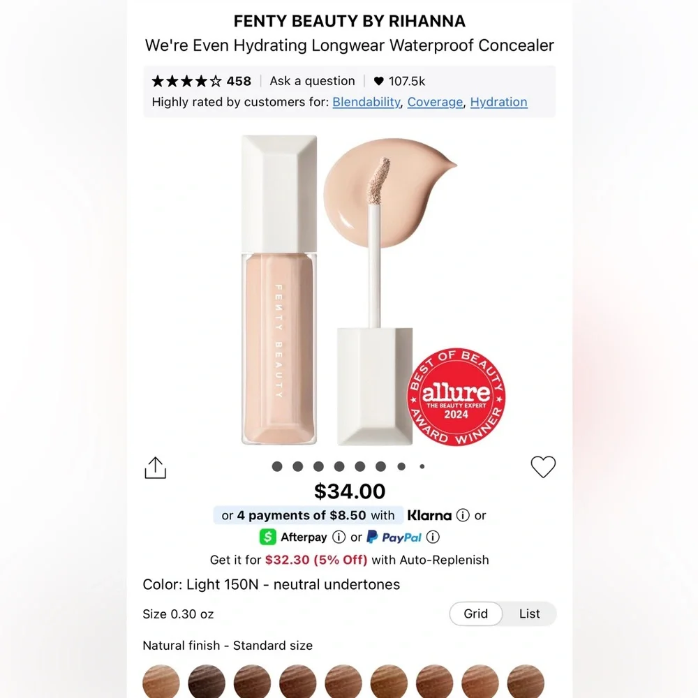 Fenty Beauty We’re Even Hydrating Longwear Concealer in Shade 150N